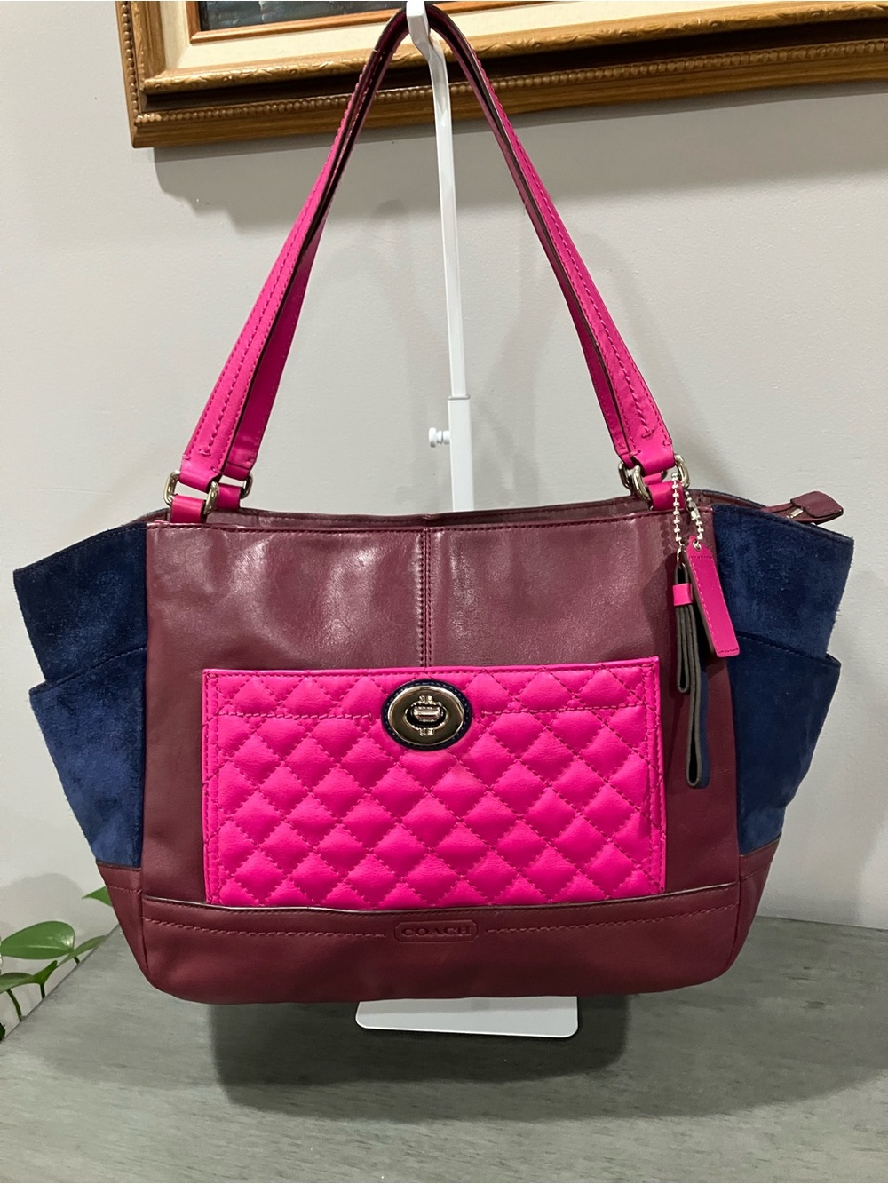 Coach Park Quilted Colorblock Carrie Leather & Suede Tote F24693